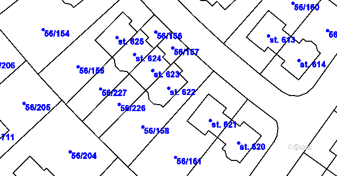 Parcela st. 622 v KÚ Hovorčovice, Katastrální mapa