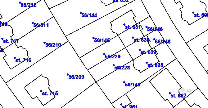 Parcela st. 56/229 v KÚ Hovorčovice, Katastrální mapa