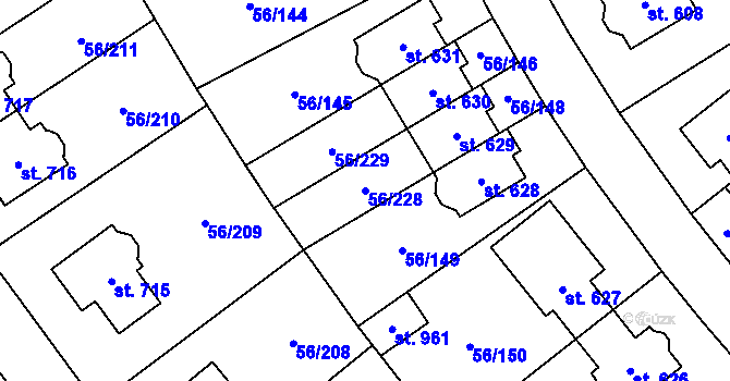 Parcela st. 56/228 v KÚ Hovorčovice, Katastrální mapa