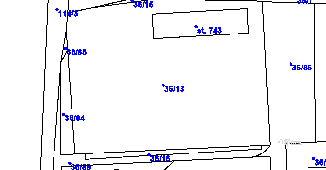 Parcela st. 36/13 v KÚ Hovorčovice, Katastrální mapa