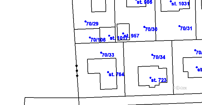 Parcela st. 70/33 v KÚ Hovorčovice, Katastrální mapa