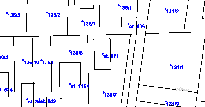 Parcela st. 671 v KÚ Hovorčovice, Katastrální mapa