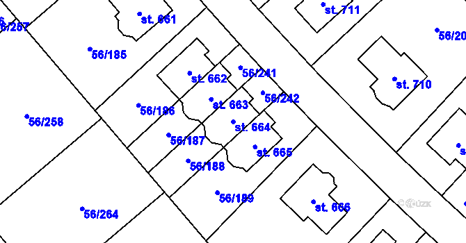 Parcela st. 664 v KÚ Hovorčovice, Katastrální mapa