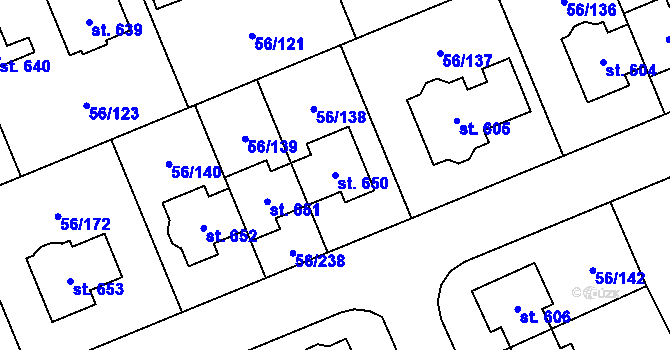 Parcela st. 650 v KÚ Hovorčovice, Katastrální mapa