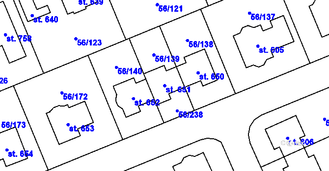 Parcela st. 651 v KÚ Hovorčovice, Katastrální mapa