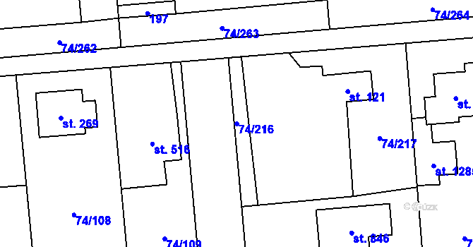 Parcela st. 74/216 v KÚ Hovorčovice, Katastrální mapa