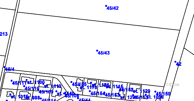 Parcela st. 45/43 v KÚ Hovorčovice, Katastrální mapa