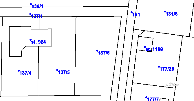 Parcela st. 137/6 v KÚ Hovorčovice, Katastrální mapa