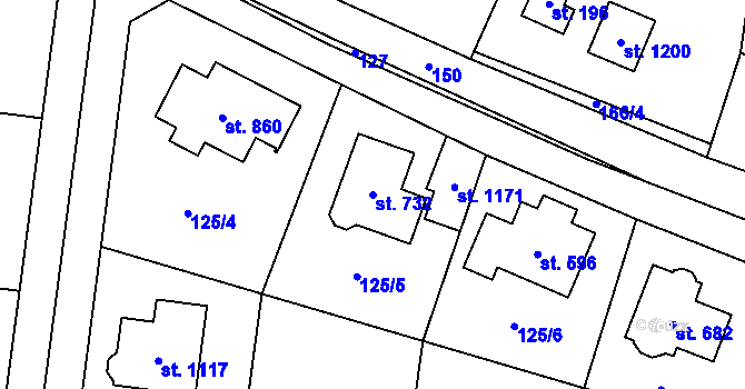 Parcela st. 732 v KÚ Hovorčovice, Katastrální mapa
