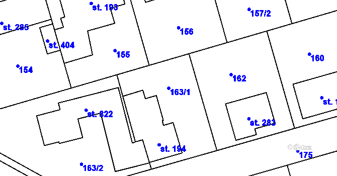 Parcela st. 163/1 v KÚ Hovorčovice, Katastrální mapa