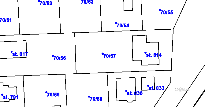 Parcela st. 70/57 v KÚ Hovorčovice, Katastrální mapa