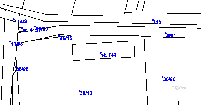 Parcela st. 743 v KÚ Hovorčovice, Katastrální mapa