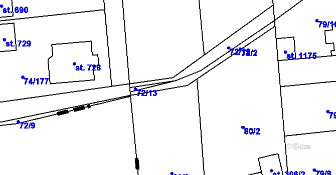Parcela st. 72/10 v KÚ Hovorčovice, Katastrální mapa