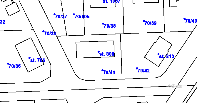 Parcela st. 808 v KÚ Hovorčovice, Katastrální mapa