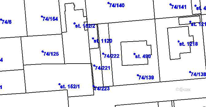Parcela st. 74/222 v KÚ Hovorčovice, Katastrální mapa