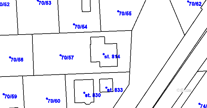 Parcela st. 814 v KÚ Hovorčovice, Katastrální mapa