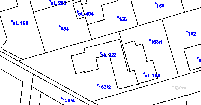 Parcela st. 822 v KÚ Hovorčovice, Katastrální mapa