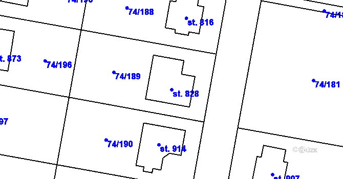 Parcela st. 828 v KÚ Hovorčovice, Katastrální mapa