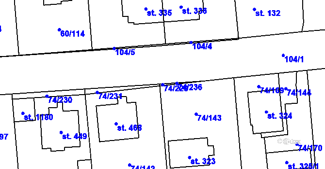 Parcela st. 74/229 v KÚ Hovorčovice, Katastrální mapa