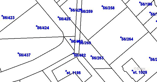 Parcela st. 56/260 v KÚ Hovorčovice, Katastrální mapa