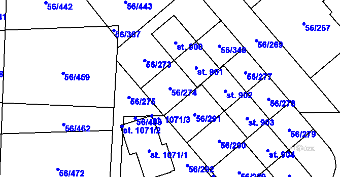 Parcela st. 56/274 v KÚ Hovorčovice, Katastrální mapa