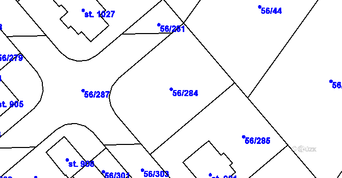 Parcela st. 56/284 v KÚ Hovorčovice, Katastrální mapa