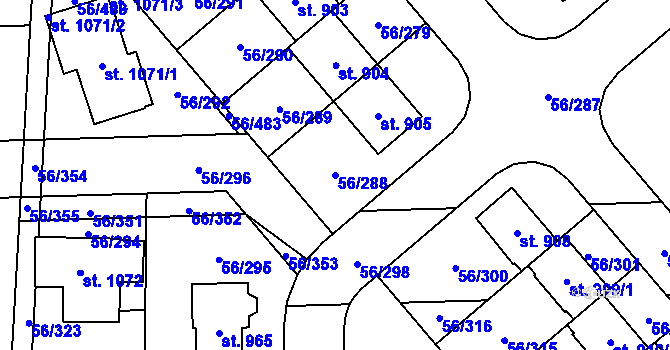 Parcela st. 56/288 v KÚ Hovorčovice, Katastrální mapa