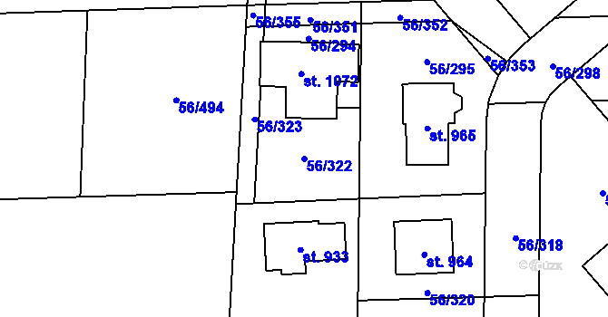 Parcela st. 56/322 v KÚ Hovorčovice, Katastrální mapa