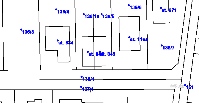 Parcela st. 849 v KÚ Hovorčovice, Katastrální mapa