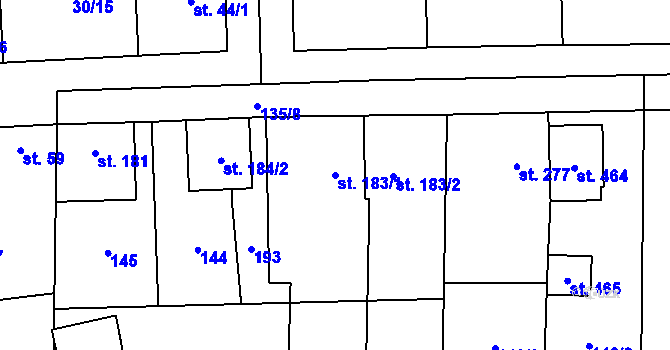 Parcela st. 183/1 v KÚ Hovorčovice, Katastrální mapa
