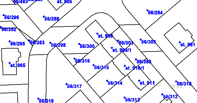 Parcela st. 56/349 v KÚ Hovorčovice, Katastrální mapa
