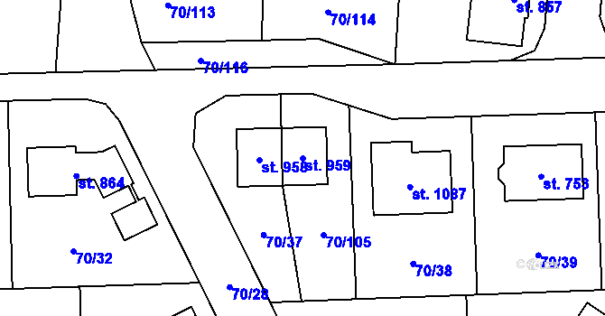 Parcela st. 959 v KÚ Hovorčovice, Katastrální mapa