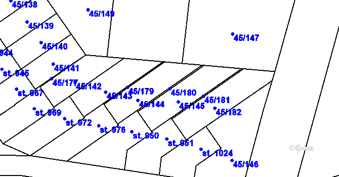Parcela st. 45/180 v KÚ Hovorčovice, Katastrální mapa