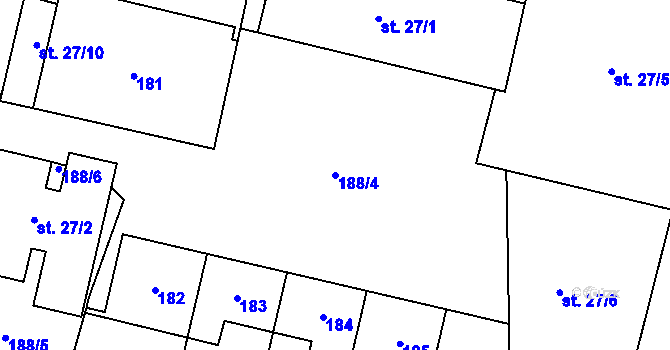 Parcela st. 188/4 v KÚ Hovorčovice, Katastrální mapa