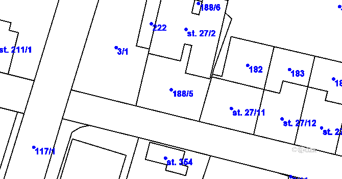 Parcela st. 188/5 v KÚ Hovorčovice, Katastrální mapa