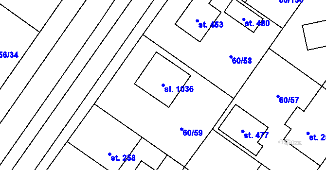 Parcela st. 1036 v KÚ Hovorčovice, Katastrální mapa