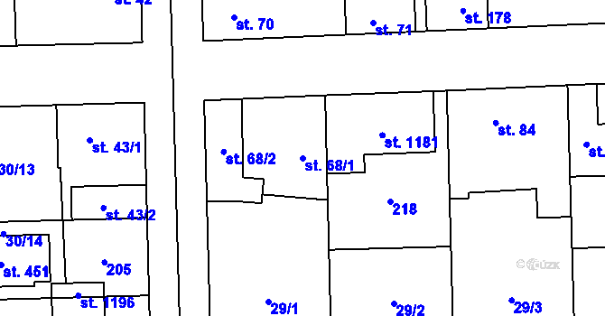 Parcela st. 68/1 v KÚ Hovorčovice, Katastrální mapa