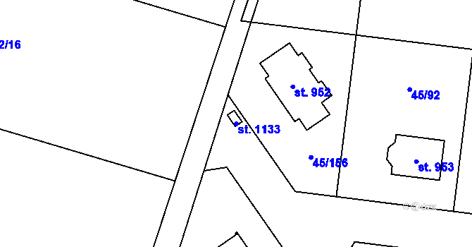 Parcela st. 1133 v KÚ Hovorčovice, Katastrální mapa