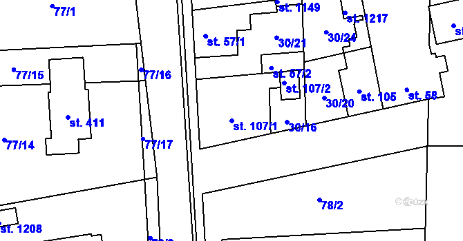 Parcela st. 107/1 v KÚ Hovorčovice, Katastrální mapa