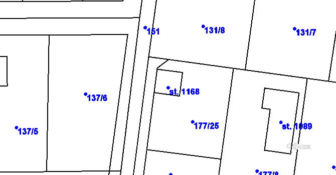 Parcela st. 1168 v KÚ Hovorčovice, Katastrální mapa