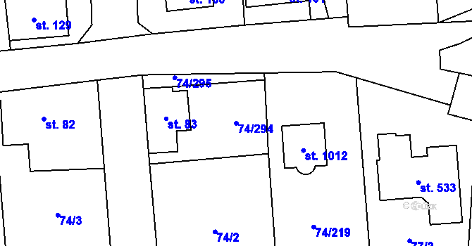 Parcela st. 74/294 v KÚ Hovorčovice, Katastrální mapa