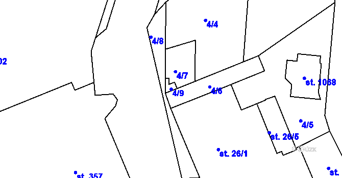 Parcela st. 4/9 v KÚ Hovorčovice, Katastrální mapa