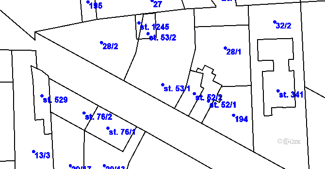 Parcela st. 53/1 v KÚ Hovorčovice, Katastrální mapa