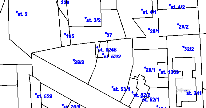 Parcela st. 53/2 v KÚ Hovorčovice, Katastrální mapa