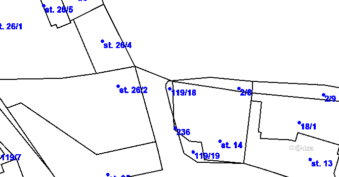 Parcela st. 119/18 v KÚ Hovorčovice, Katastrální mapa