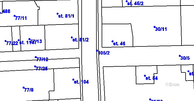 Parcela st. 105/2 v KÚ Hovorčovice, Katastrální mapa