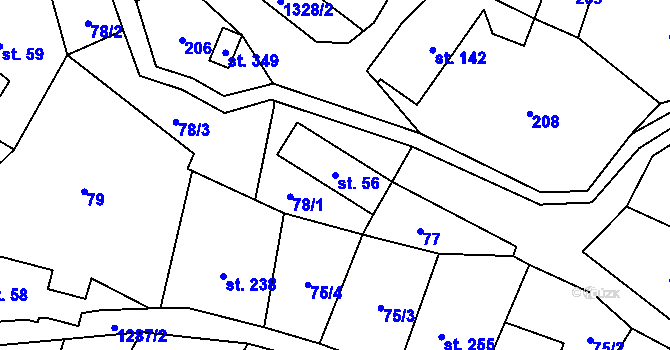 Parcela st. 56 v KÚ Hrabenov, Katastrální mapa