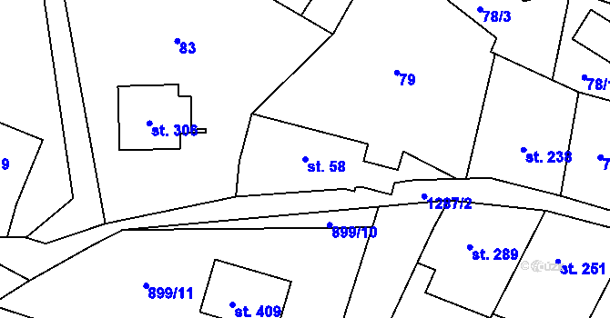 Parcela st. 58 v KÚ Hrabenov, Katastrální mapa