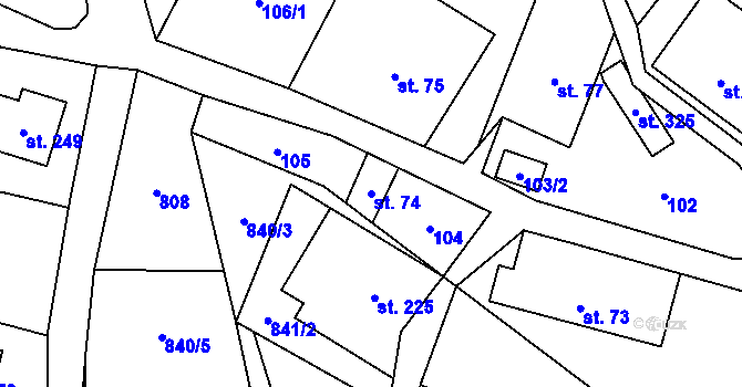 Parcela st. 74 v KÚ Hrabenov, Katastrální mapa
