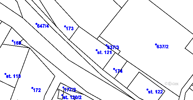 Parcela st. 121 v KÚ Hrabenov, Katastrální mapa